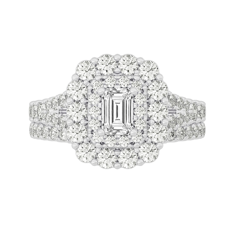 Main Image 3 of 2 CT. T.W. Emerald-Cut Diamond Scallop Frame Bridal Set in 14K White Gold (I/SI2)
