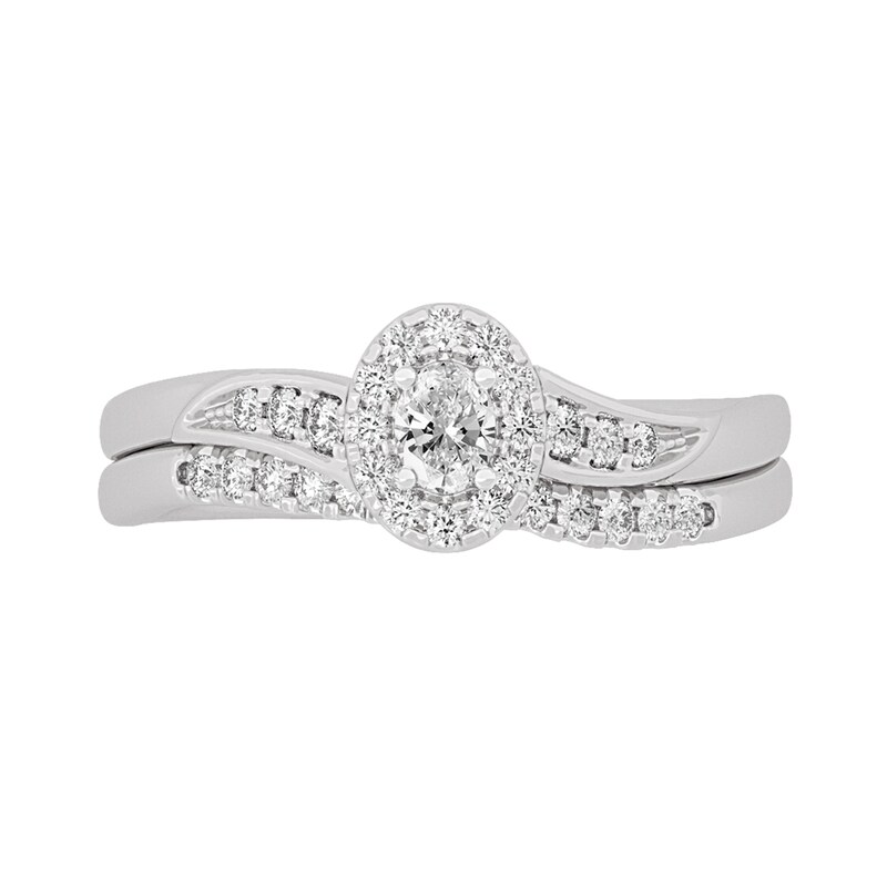Main Image 3 of 3/8 CT. T.W. Oval Diamond Frame Bypass Bridal Set in 14K White Gold (I/SI2)