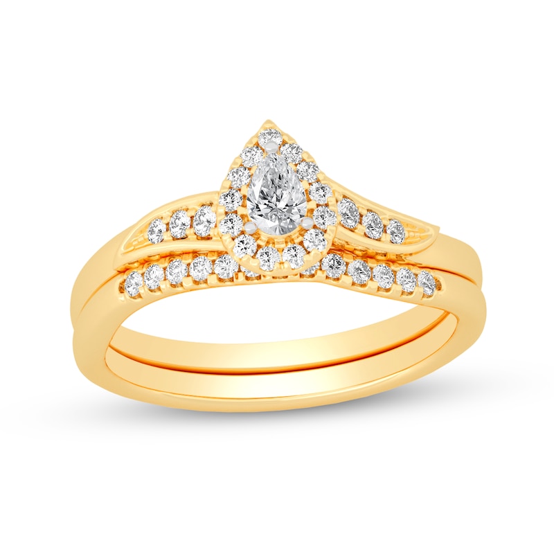 3/8 CT. T.W. Pear-Shaped Diamond Frame Bypass Bridal Set in 14K Gold (I/SI2)