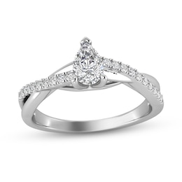 5/8 CT. T.W. Pear-Shaped Diamond Criss-Cross Shank Engagement Ring in 14K White Gold (I/SI2)
