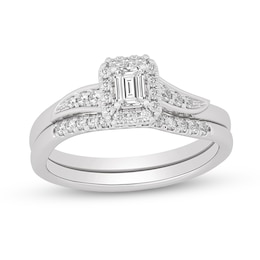 3/8 CT. T.W. Emerald-Cut Diamond Frame Bypass Bridal Set in 14K White Gold (I/SI2)