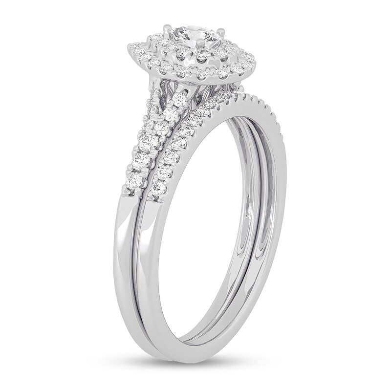 Main Image 2 of 3/8 CT. T.W. Pear-Shaped Diamond Double Frame Split Shank Bridal Set in 14K White Gold (I/SI2)