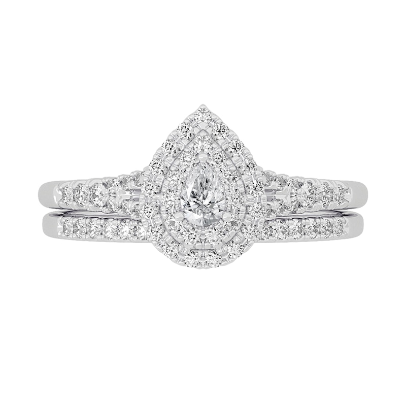 Main Image 3 of 3/8 CT. T.W. Pear-Shaped Diamond Double Frame Split Shank Bridal Set in 14K White Gold (I/SI2)