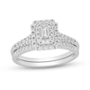 Thumbnail Image 1 of 3/8 CT. T.W. Emerald-Cut Diamond Double Frame Split Shank Bridal Set in 14K White Gold (I/SI2)