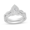 Thumbnail Image 1 of 3/8 CT. T.W. Pear-Shaped Diamond Double Frame Twist Shank Bridal Set in 14K White Gold (I/SI2)
