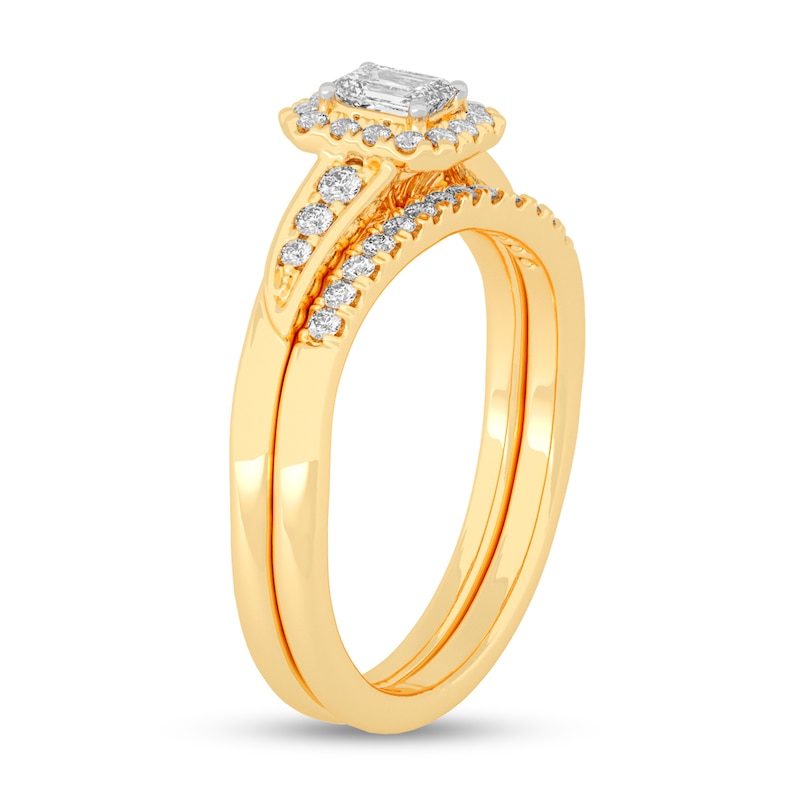 Main Image 2 of 3/8 CT. T.W. Emerald-Cut Diamond Frame Bypass Bridal Set in 14K Gold (I/SI2)