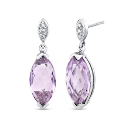 Marquise-Cut Pink Quartz and 1/20 CT. T.W. Diamond Dangle Drop Earrings in 14K White Gold