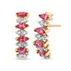 Thumbnail Image 1 of Alternating Marquise-Cut Tourmaline and 1/4 CT. T.W. Diamond Hoop Earrings in 14K Gold