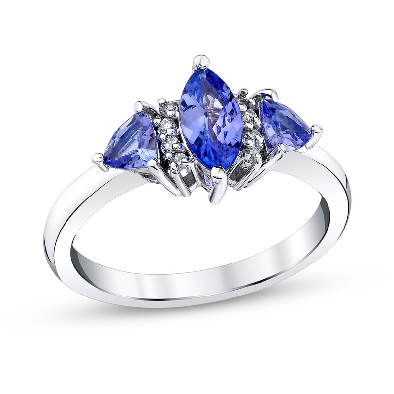 Main Image 1 of Marquise-Cut and Trillion-Cut Tanzanite and 1/20 CT. T.W. Diamond Collar Ring in 10K White Gold