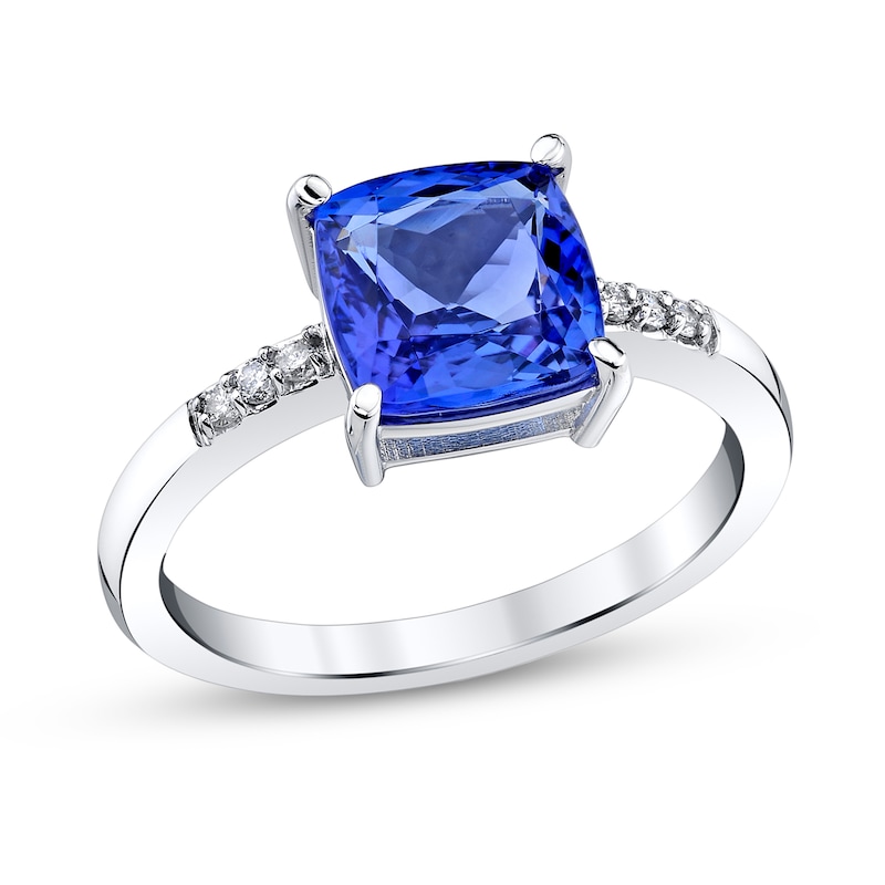 Main Image 1 of 8.0mm Cushion-Cut Tanzanite and 1/20 CT. T.W. Diamond Ring in 10K White Gold