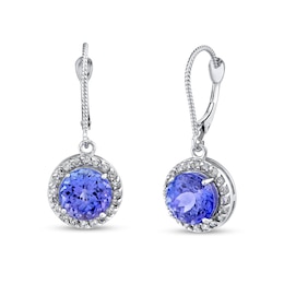 8.0mm Tanzanite and 1/2 CT. T.W. Diamond Frame Rope Drop Earrings in 14K White Gold