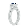 Thumbnail Image 2 of Emerald-Cut Blue Lab-Created Sapphire and 3/8 CT. T.W. Diamond Frame Floral Bridal Set in 10K White Gold