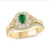 Thumbnail Image 1 of Emerald-Cut Lab-Created Emerald and 3/8 CT. T.W. Diamond Frame Floral Bridal Set in 10K Gold
