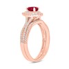 Thumbnail Image 2 of Pear-Shaped Lab-Created Ruby and 1/2 CT. T.W. Diamond Frame Split Shank Bridal Set in 10K Rose Gold