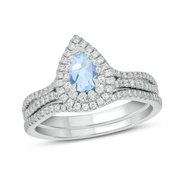 Pear-Shaped Aquamarine and 1/2 CT. T.W. Diamond Frame Split Shank Bridal Set in 10K White Gold