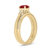 Thumbnail Image 2 of 6.0mm Lab-Created Ruby and 1/5 CT. T.W. Diamond Tri-Sides Bridal Set in 10K Gold