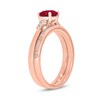 Thumbnail Image 2 of 6.0mm Lab-Created Ruby and 1/5 CT. T.W. Diamond Tri-Sides Bridal Set in 10K Rose Gold