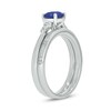 Thumbnail Image 2 of 6.0mm Blue Lab-Created Sapphire and 1/5 CT. T.W. Diamond Tri-Sides Bridal Set in 10K White Gold