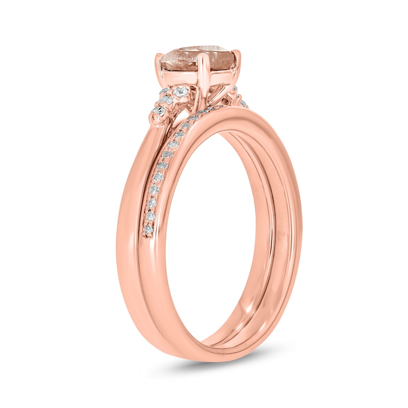 Main Image 2 of 6.0mm Morganite and 1/5 CT. T.W. Diamond Tri-Sides Bridal Set in 10K Rose Gold