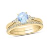 Thumbnail Image 1 of 6.0mm Aquamarine and 1/5 CT. T.W. Diamond Tri-Sides Bridal Set in 10K Gold