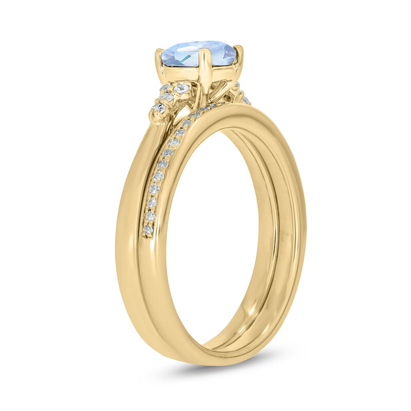 Main Image 2 of 6.0mm Aquamarine and 1/5 CT. T.W. Diamond Tri-Sides Bridal Set in 10K Gold