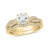 Thumbnail Image 1 of 6.0mm White Lab-Created Sapphire and 1/5 CT. T.W. Diamond Braid Vintage-Style Bridal Set in 10K Gold