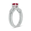 Thumbnail Image 2 of 6.0mm Lab-Created Ruby and 1/5 CT. T.W. Diamond Braid Vintage-Style Bridal Set in 10K White Gold