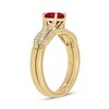 Thumbnail Image 1 of 6.0mm Lab-Created Ruby and 1/5 CT. T.W. Diamond Braid Vintage-Style Bridal Set in 10K Gold