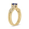 Thumbnail Image 2 of 6.0mm Blue Lab-Created Sapphire and 1/5 CT. T.W. Diamond Braid Vintage-Style Bridal Set in 10K Gold