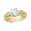 Thumbnail Image 0 of 6.0mm Aquamarine and 1/5 CT. T.W. Diamond Braid Vintage-Style Bridal Set in 10K Gold