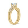 Thumbnail Image 1 of 6.0mm Aquamarine and 1/5 CT. T.W. Diamond Braid Vintage-Style Bridal Set in 10K Gold