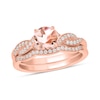 Thumbnail Image 1 of 6.0mm Morganite and 1/5 CT. T.W. Diamond Braid Vintage-Style Bridal Set in 10K Rose Gold