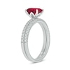 Thumbnail Image 2 of Emerald-Cut Lab-Created Ruby and 1/3 CT. T.W. Diamond Bridal Set in 10K White Gold