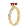 Thumbnail Image 2 of Emerald-Cut Lab-Created Ruby and 1/3 CT. T.W. Diamond Bridal Set in 10K Gold