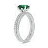 Thumbnail Image 2 of Emerald-Cut Lab-Created Emerald and 1/3 CT. T.W. Diamond Bridal Set in 10K White Gold