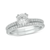 Thumbnail Image 1 of 6.0mm White Lab-Created Sapphire and 1/3 CT. T.W. Diamond Bridal Set in 10K White Gold