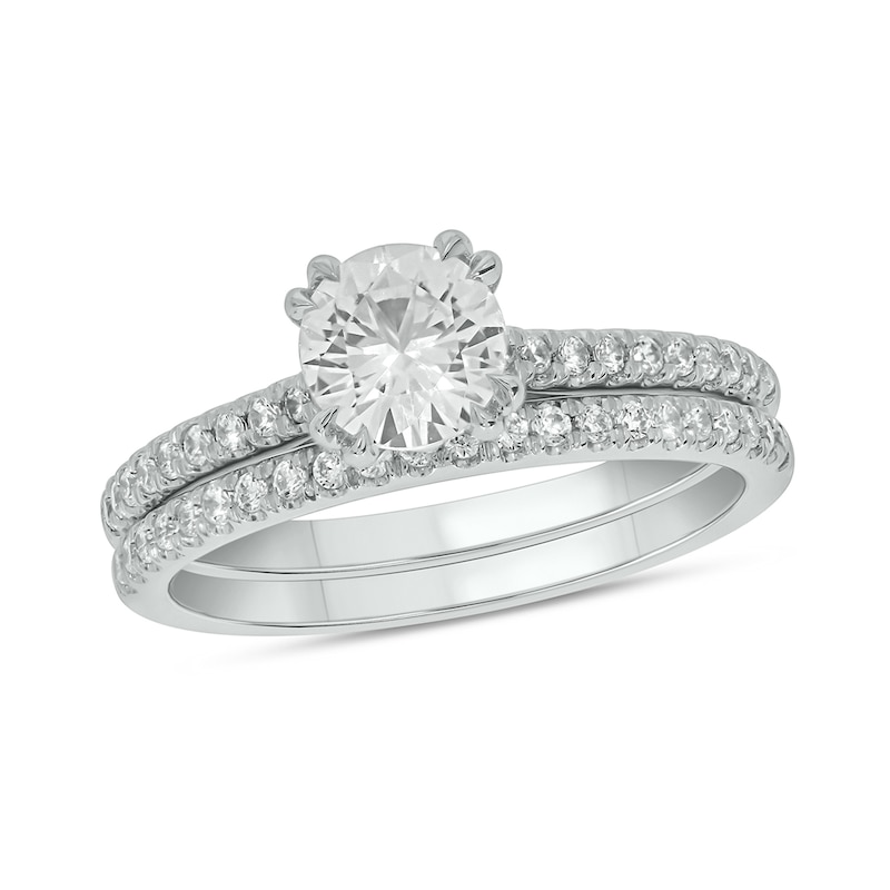 Main Image 1 of 6.0mm White Lab-Created Sapphire and 1/3 CT. T.W. Diamond Bridal Set in 10K White Gold