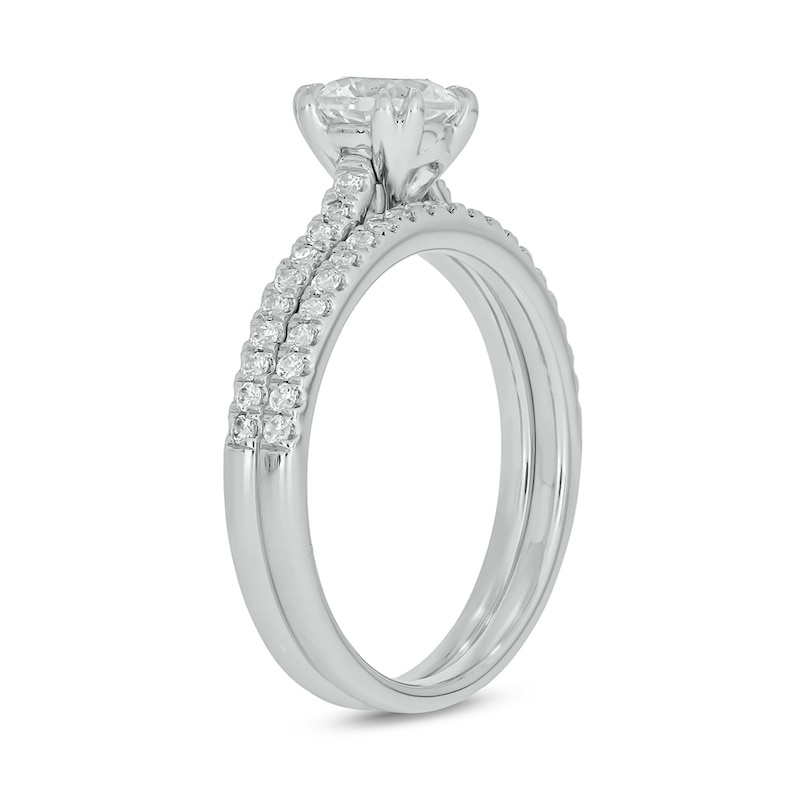 Main Image 2 of 6.0mm White Lab-Created Sapphire and 1/3 CT. T.W. Diamond Bridal Set in 10K White Gold