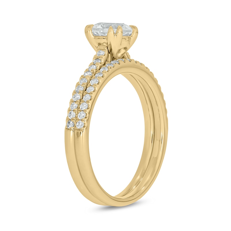 Main Image 2 of 6.0mm White Lab-Created Sapphire and 1/3 CT. T.W. Diamond Bridal Set in 10K Gold