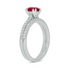 Thumbnail Image 2 of 6.0mm Lab-Created Ruby and 1/3 CT. T.W. Diamond Bridal Set in 10K White Gold