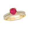 Thumbnail Image 1 of 6.0mm Lab-Created Ruby and 1/3 CT. T.W. Diamond Bridal Set in 10K Gold