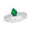 Thumbnail Image 1 of Pear-Shaped Lab-Created Emerald and 1/3 CT. T.W. Diamond Bridal Set in 10K White Gold