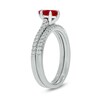 Thumbnail Image 1 of Pear-Shaped Lab-Created Ruby and 1/3 CT. T.W. Diamond Bridal Set in 10K White Gold