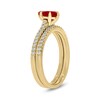 Thumbnail Image 2 of Pear-Shaped Lab-Created Ruby and 1/3 CT. T.W. Diamond Bridal Set in 10K Gold