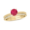 Thumbnail Image 0 of 6.0mm Lab-Created Ruby and 1/5 CT. T.W. Diamond Band Bridal Set in 10K Gold