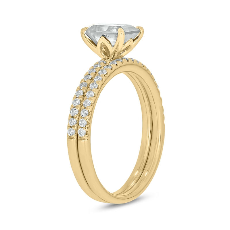 Main Image 2 of Emerald-Cut White Lab-Created Sapphire and 1/3 CT. T.W. Diamond Bridal Set in 10K Gold