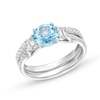 Thumbnail Image 0 of 7.0mm Aquamarine and 5/8 CT. T.W. Baguette Diamond Tiered Collar Bridal Set in 14K White Gold