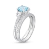 Thumbnail Image 2 of 7.0mm Aquamarine and 5/8 CT. T.W. Baguette Diamond Tiered Collar Bridal Set in 14K White Gold