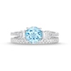 Thumbnail Image 3 of 7.0mm Aquamarine and 5/8 CT. T.W. Baguette Diamond Tiered Collar Bridal Set in 14K White Gold