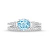 Thumbnail Image 3 of 7.0mm Aquamarine and 5/8 CT. T.W. Baguette Diamond Tiered Collar Bridal Set in 14K White Gold